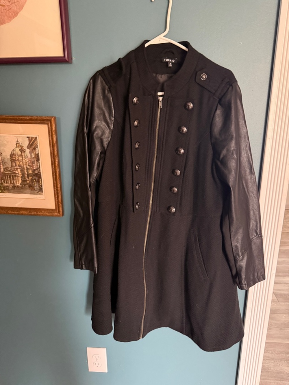 torrid Black Military-Style Trench with Faux Leather Sleeves